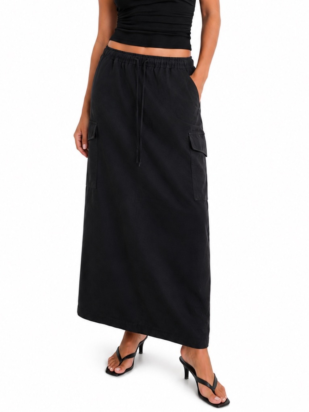 LE LIS Cargo Midi Skirt Sz S Cotton Linen Blend Minimalist Resortwear Summer CBK